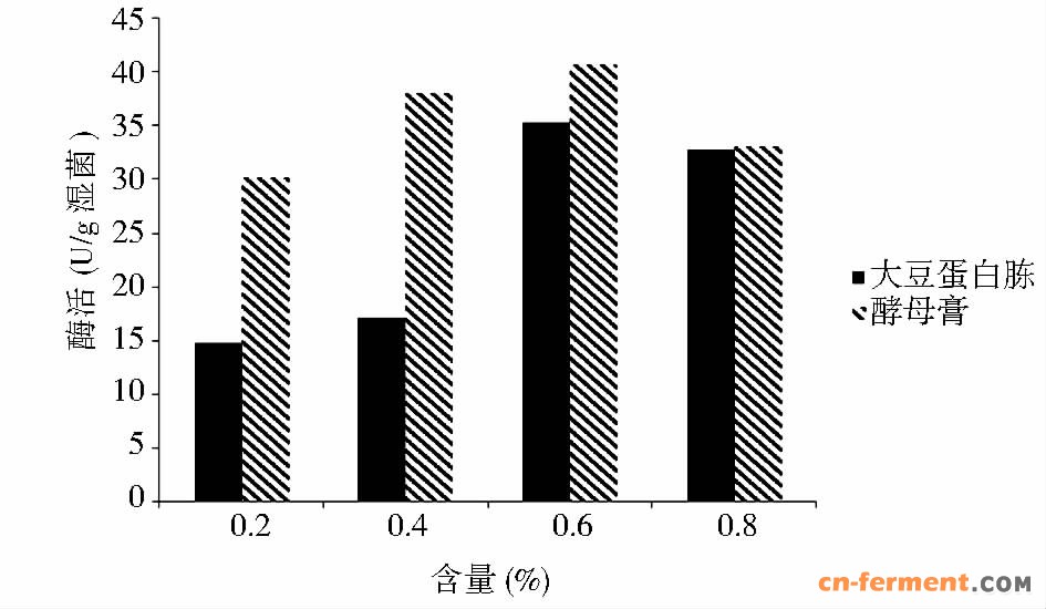 图 5 大豆蛋白胨和酵母膏含量对酶活的影响
